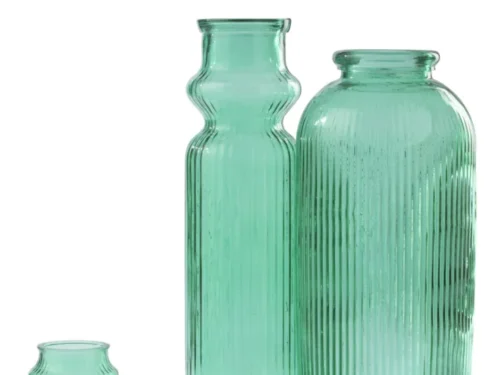 Vloervaas Fleldu glas groen, hoge staande vaas met gestreept oppervlak en elegante ronde vormen