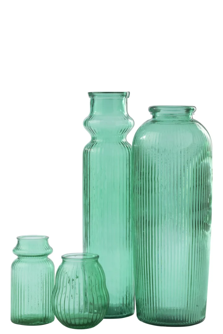 Vloervaas Fleldu glas groen, hoge staande vaas met gestreept oppervlak en elegante ronde vormen