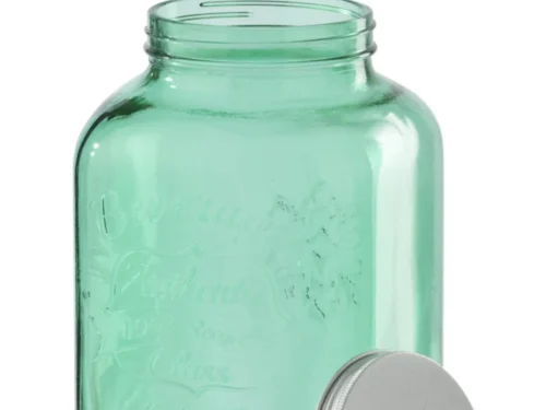 Woonaccessoire Stakella groen glas met kraantje en metalen deksel, stijlvol en compact voor keuken of bar