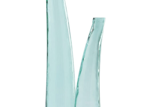 Vloervaas Veinnonte van blauw glas, 120 cm hoog, slank en elegant met twee asymmetrische vormen