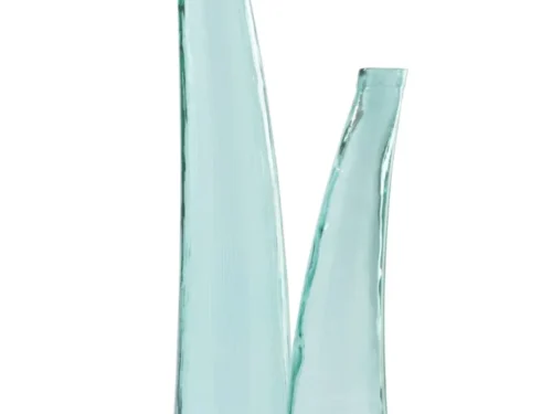 Vloervaas Veinnonte van blauw glas, 120 cm hoog, slank en elegant met twee asymmetrische vormen