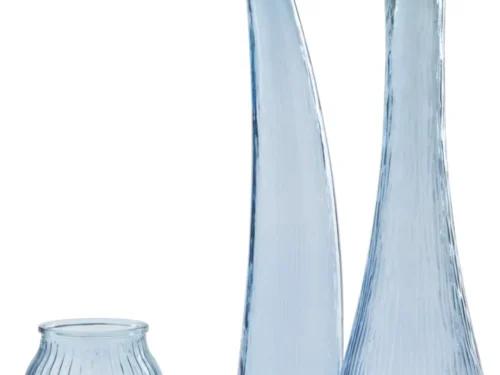 Vloervaas Trovello glas blauw, set van 4 elegante vazen met slank en geribbeld ontwerp, H100 cm
