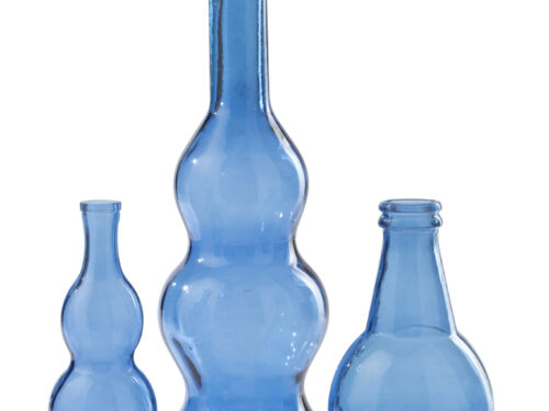 Vloervaas Tuskon van blauw glas, hoge slanke vorm, staand woonaccessoire H75 cm