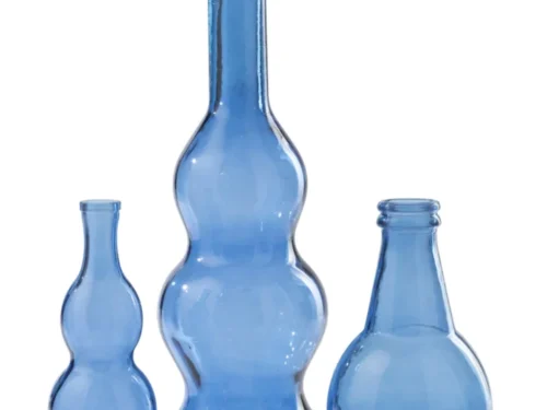 Vloervaas Tuskon van blauw glas, hoge slanke vorm, staand woonaccessoire H75 cm