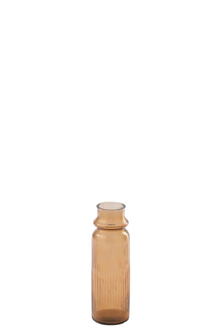 Vaas Laullil van oranje glas met gestreept design, hoge slanke vorm en warme uitstraling, H45,5 cm