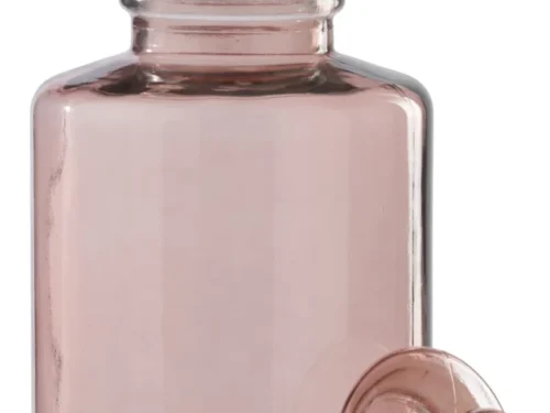 Jonden roze glazen drankendispenser met kraan en deksel, elegant en hoog model voor tafel of borrel