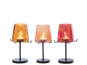 Waxinelichthouder Haubero Glas Oranje - Set van 3