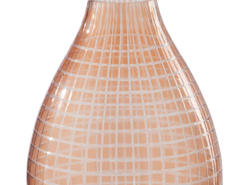 Oranje glazen Vaas Taultino H32 cm met elegant geruit patroon en slanke, afgeronde vorm