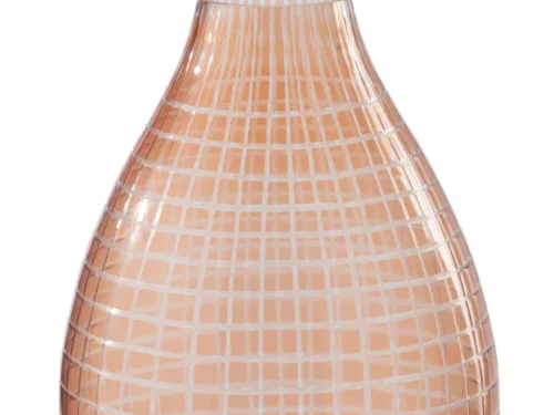 Oranje glazen Vaas Taultino H32 cm met elegant geruit patroon en slanke, afgeronde vorm