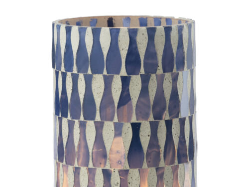 Kandelaar Bimen glas blauw en wit, 18 cm hoog, met decoratief geometrisch patroon