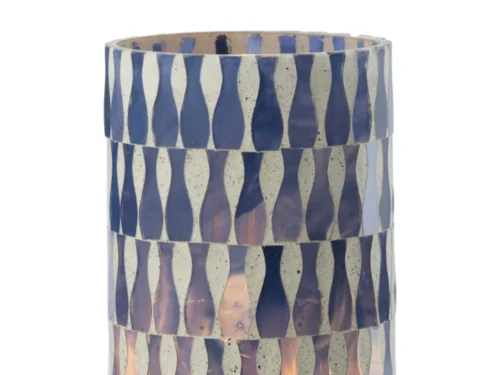 Kandelaar Bimen glas blauw en wit, 18 cm hoog, met decoratief geometrisch patroon