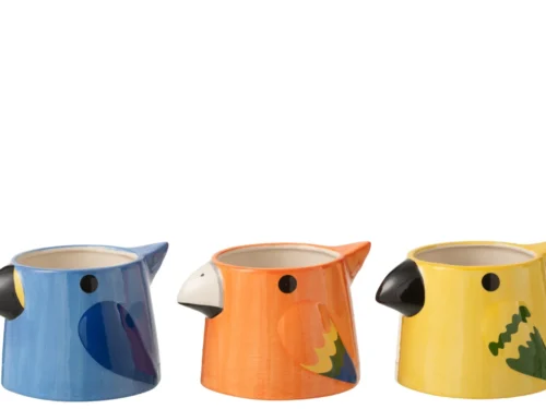 Bloempot Donnane keramiek set van 3, meerkleurige vogelvorm bloempotten H13 cm in blauw, oranje en geel
