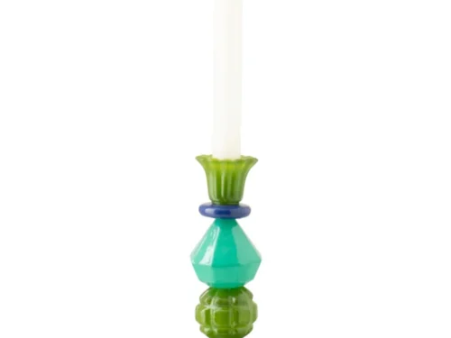 Vosta blauwe glazen kandelaar 23,5 cm met speelse gelaagde vormen en elegante, decoratieve uitstraling