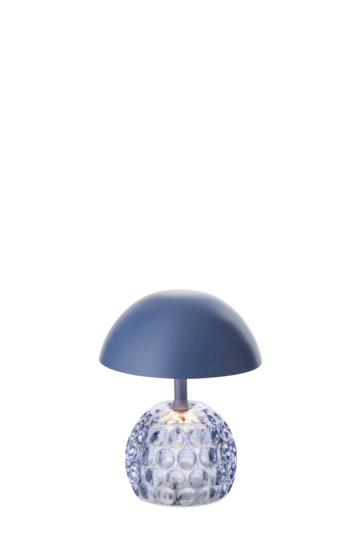 Tafellamp Klinte blauw met glazen voet en geïntegreerde LED-verlichting