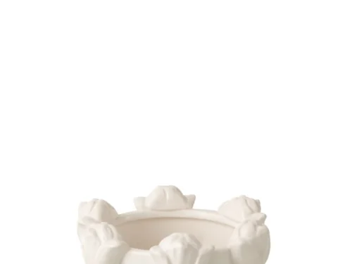 Bloempot Kempten wit keramiek H13 cm met reliëf bloemen en groene bladeren