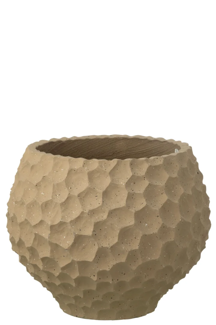 Tiesand bloempot zand beige H32 cm met robuuste, facetstructuur en natuurlijke uitstraling