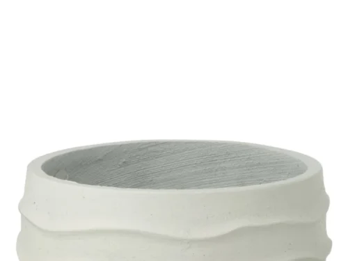 Bloempot Baantia Zand Wit H24,5 cm, ronde witte pot met stoere gelaagde structuur en brede opening