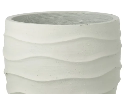 Witte Bloempot Traaden Zand Wit H38 cm met gegolfde vorm en robuuste cement-zand look
