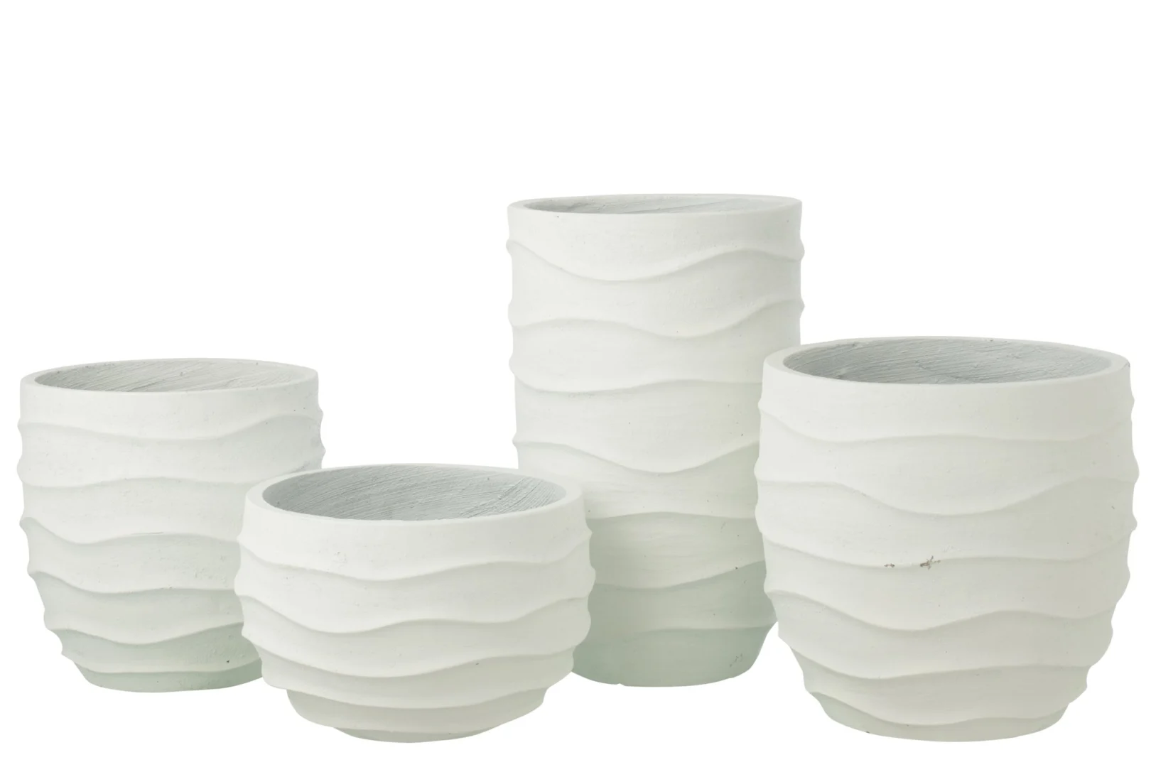 Bloempot Niebo zand wit, H53,5 cm, wit golvend design, stevige cementlook voor binnen en buiten