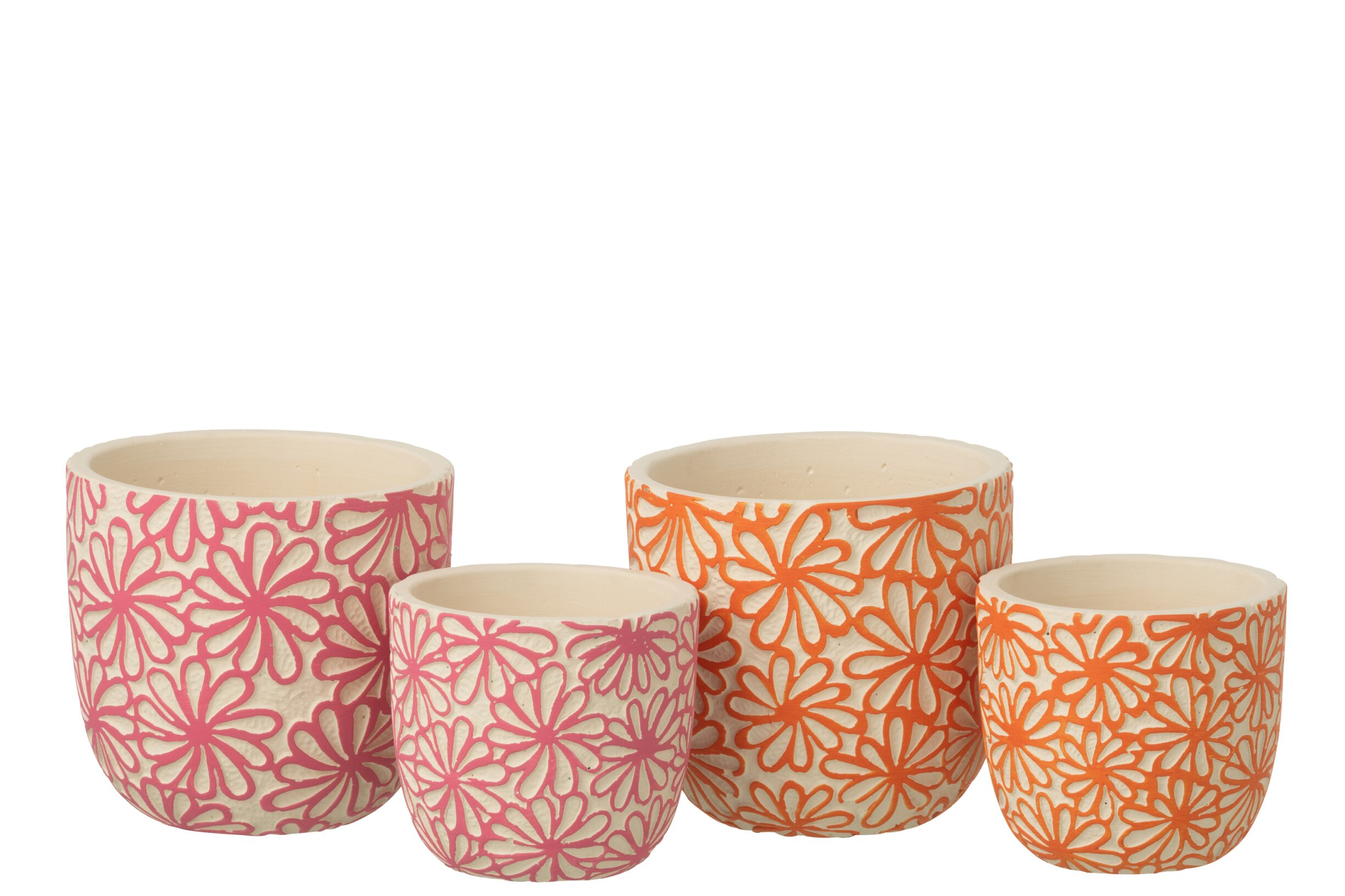 Bloempot Pilten roze terracotta set van 2, rond en compact, met bloemmotief voor kleine planten of kruiden