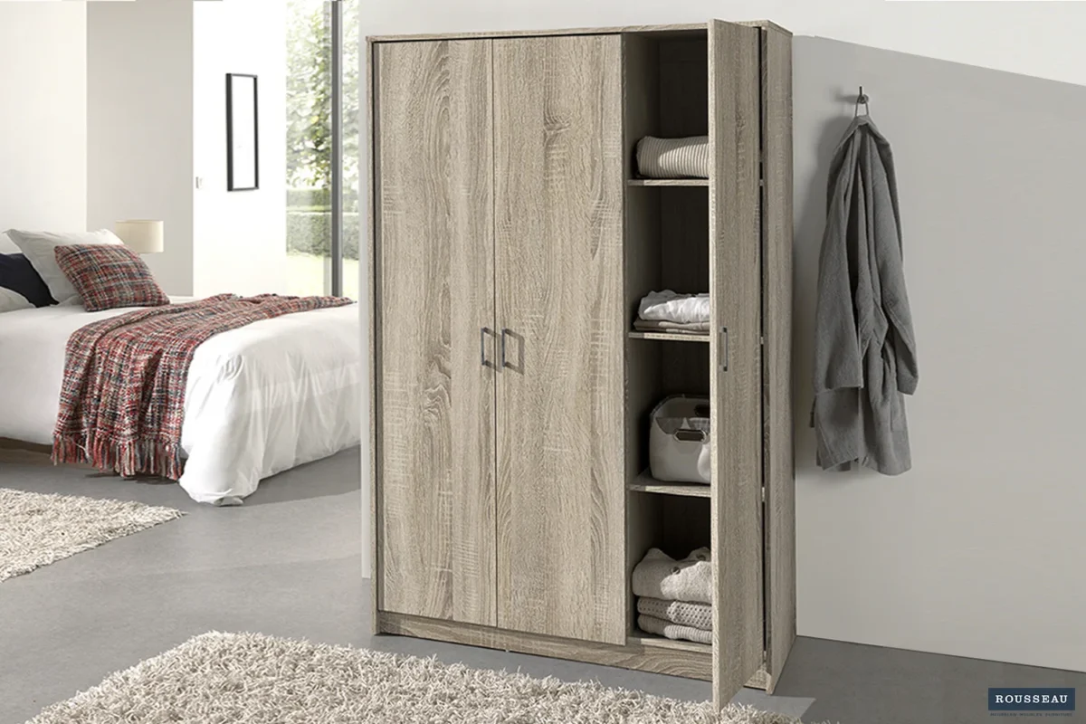 Kledingkast Ceiskun 117,5 cm in houtlook met open vakken en ruimte voor kleding en opbergmanden