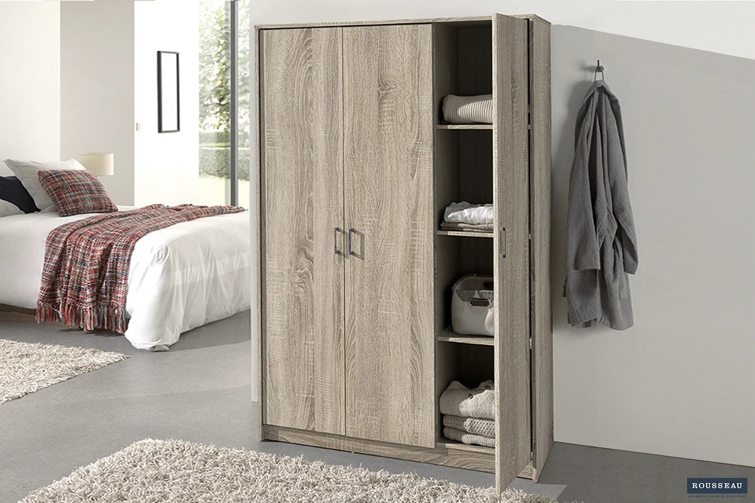 Kledingkast Ceiskun 117,5 cm in houtlook met open vakken en ruimte voor kleding en opbergmanden
