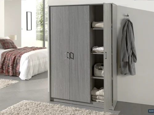 Kledingkast Kierrand 117,5 cm met grijze houtlook, 3 planken en ruime opbergruimte in de slaapkamer