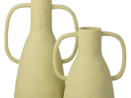 Vaas Ceeton Steen Groen H41 cm, hoge groene steengoed vaas met ronde handgrepen, decoratief en stevig