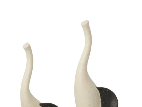 Pomal steengoed olifantenbeeld set van 2 in wit, 30,5 cm hoog, modern en slank design