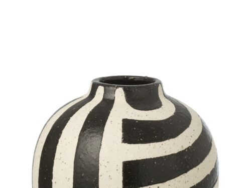 Taasona steengoed vaas wit met zwart gestreept design, H23,5 cm, robuust woonaccessoire