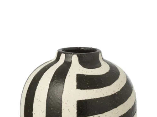 Taasona steengoed vaas wit met zwart gestreept design, H23,5 cm, robuust woonaccessoire