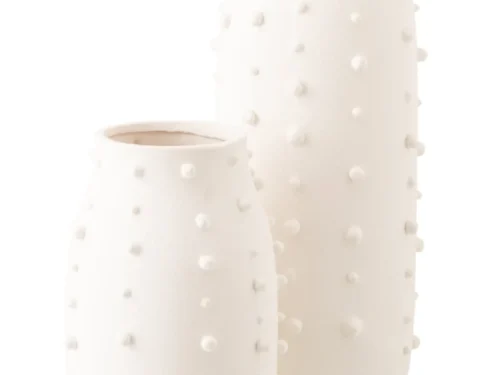 Vaas Nooru Steen Wit H57,5 cm met subtiele dots, elegante witte steengoedvorm
