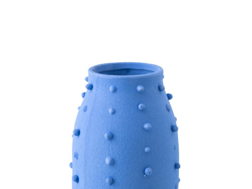 Blauwe steengoed vaas Slemum met bolletjesstructuur, slank en stijlvol decoratieobject H33,5 cm