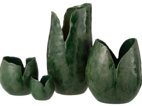 Groene Vaas Cornund Klei H46 cm met glanzende textuur en organische, open vorm