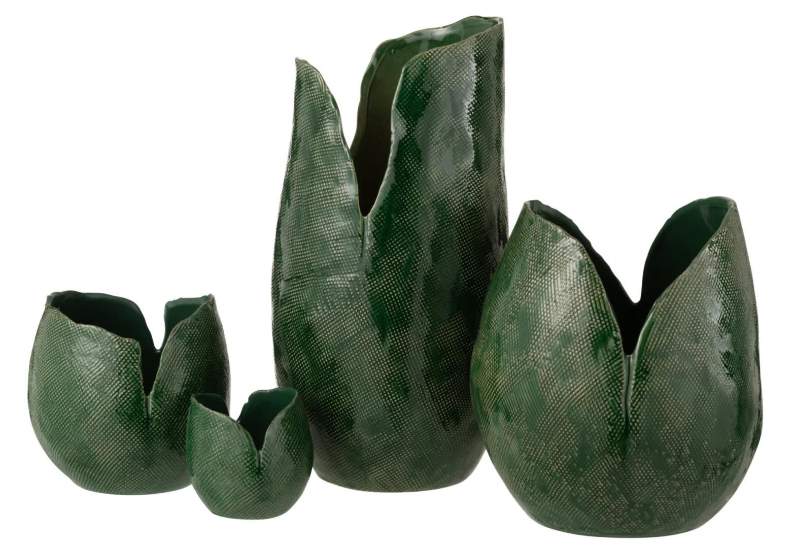 Groene Vaas Cornund Klei H46 cm met glanzende textuur en organische, open vorm