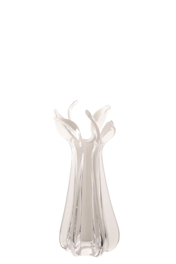 Vaas Skieltos Glas Wit H37 cm, hoge transparante designvaas met organische bloemvorm