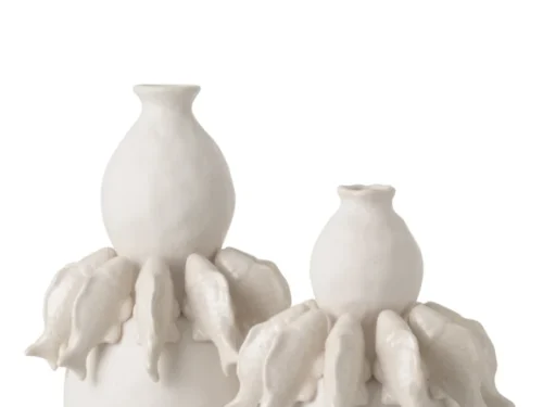 Vaas Prieltine wit porselein, H45,5 cm, met opvallende visvorm en sculpturale details