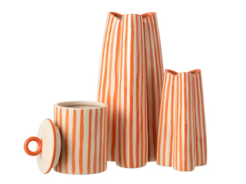 Vaas Fornes porselein wit met oranje strepen, 44,5 cm, modern en decoratief woonaccessoire