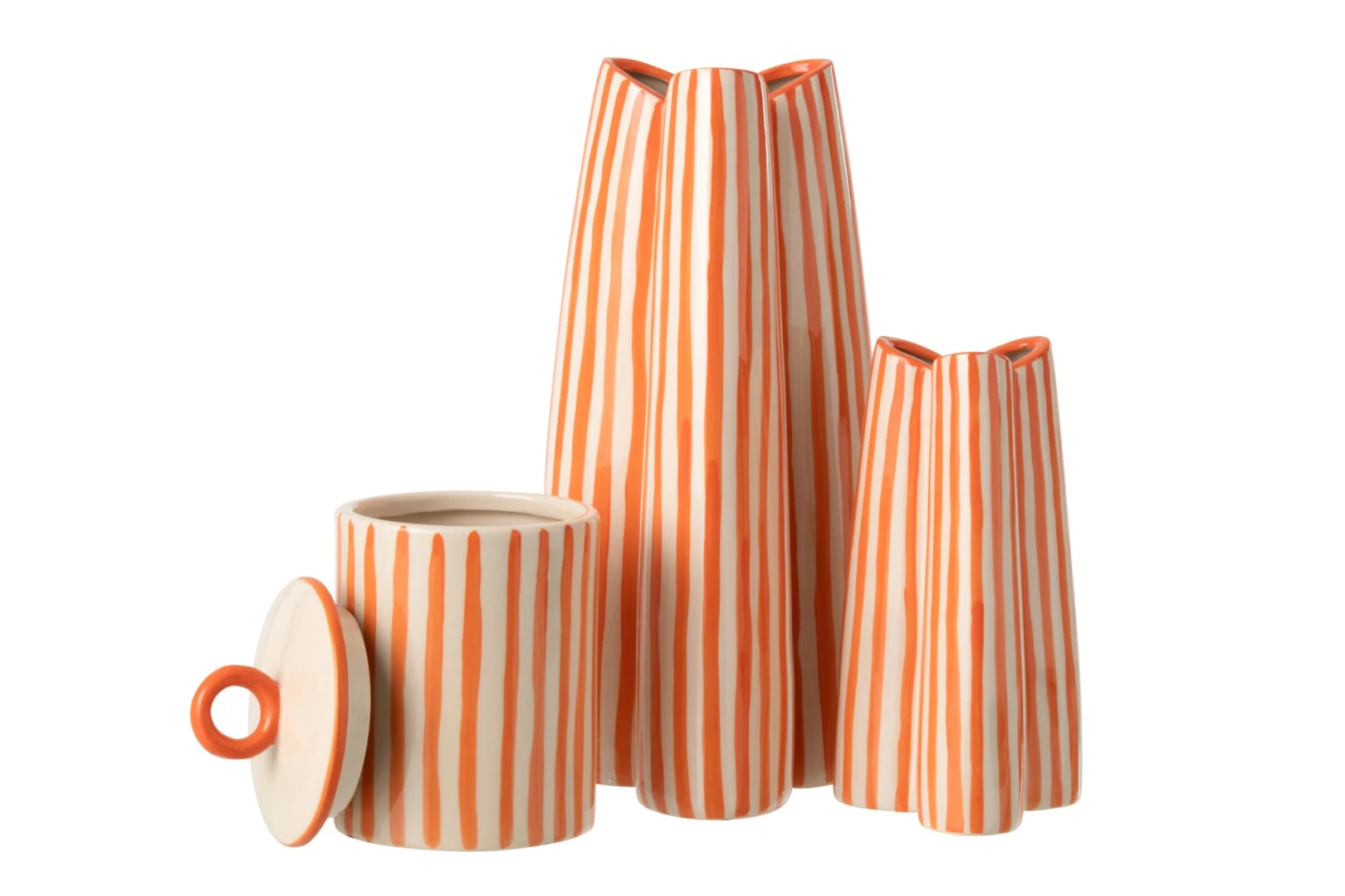 Vaas Fornes porselein wit met oranje strepen, 44,5 cm, modern en decoratief woonaccessoire