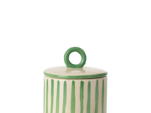 Witte porseleinen Pot Gaallonte met groen gestreept deksel en ringgreep, H25 cm