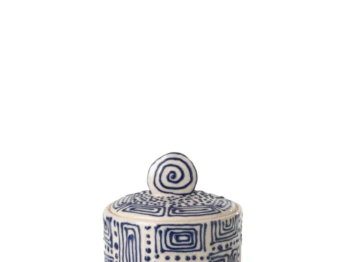 Slivora porseleinen pot wit met blauw geometrisch patroon en deksel, H36 cm