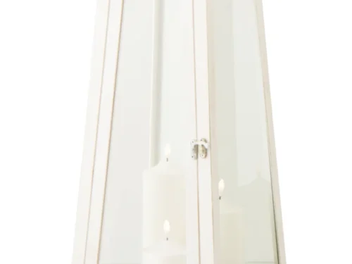 Windlicht Possira wit glas en metaal, hoog model met handgreep en strakke, sfeervolle uitstraling