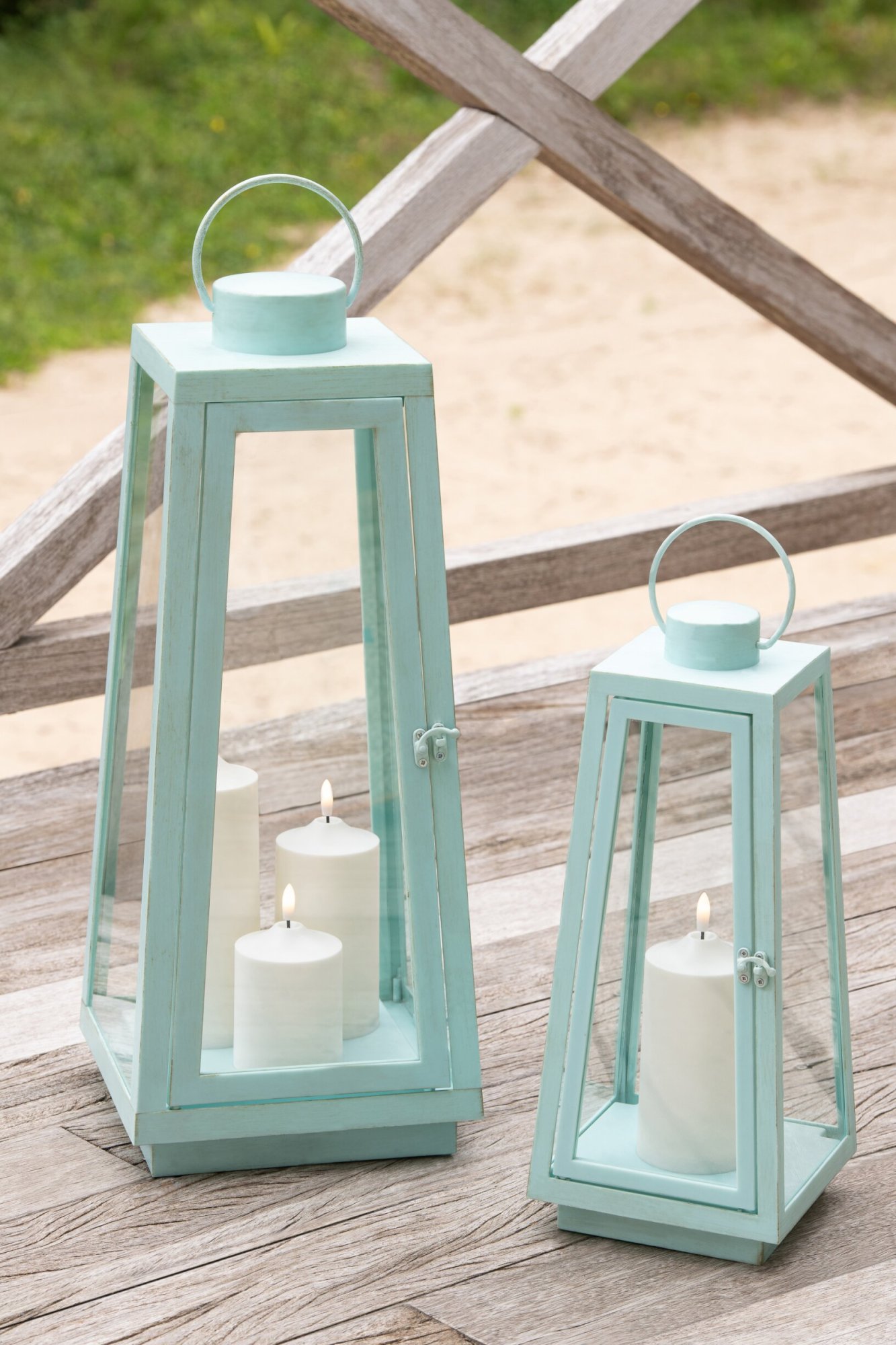Windlicht Kerdy Glas Blauw H40,5 cm - Afbeelding 3