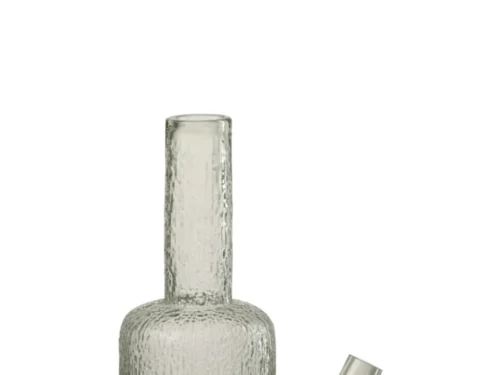 Decoratie Hormil Glas Groen: twee slanke decoratieve flessen van groen reliëfglas