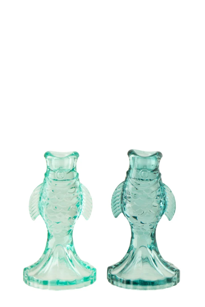 Kandelaar Poordero Glas Blauw H17 cm - Set van 2 - Afbeelding 2