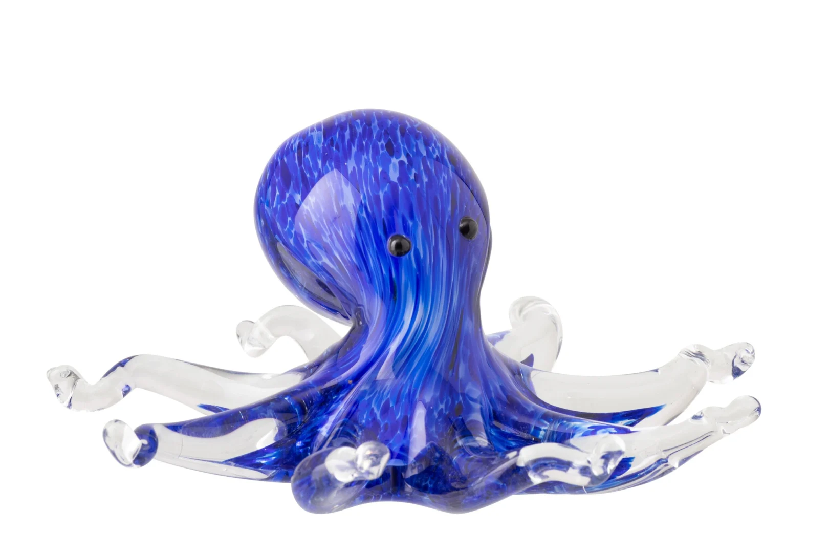 Blauwe glazen Trellun presse-papier in octopusvorm met decoratieve armen en glanzende afwerking