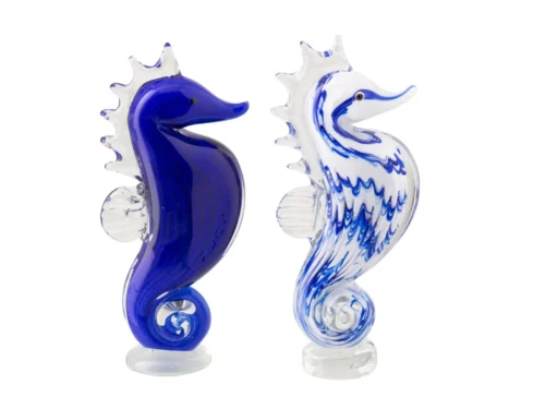 Presse-papier Poonang Glas Blauw set van 2 zeepaardjes, blauw-wit gestreept glas, decoratief en praktisch