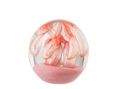 Rulto glazen presse-papier met ronde vorm, oranje accenten en roze basis in decoratieve woonstijl