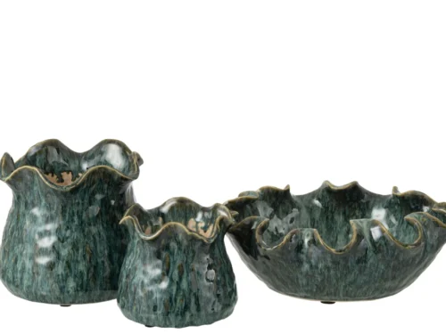 Blauwe bloempot Ronny van klei met onregelmatige vorm en glanzende afwerking, 18 cm hoog