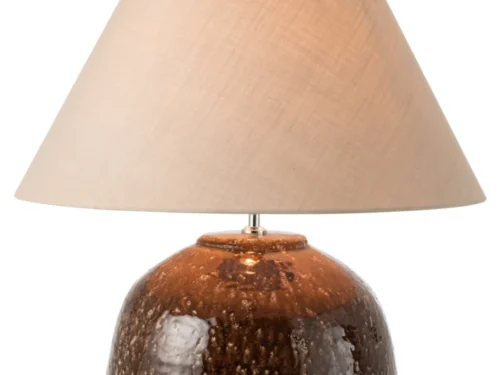 Tafellamp Ziedonte van klei, wit-bruin glazuur, H78 cm, met beige kap en organische vorm